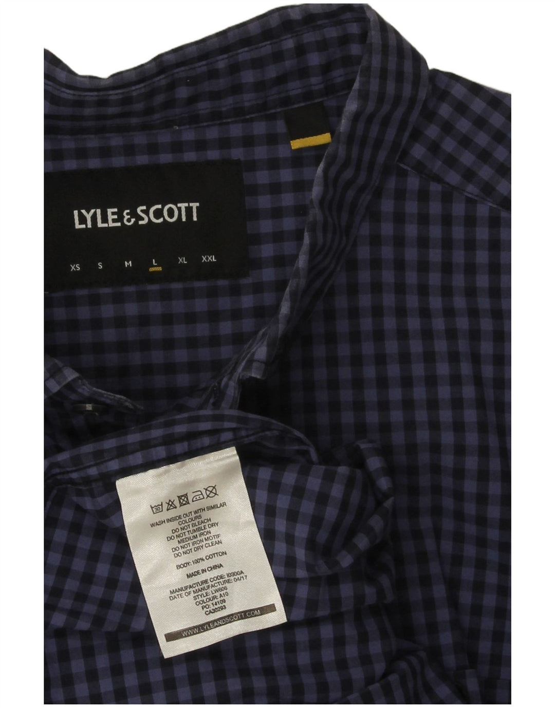Lyle & Scott Camisa para hombre grande de algodón a cuadros azul marino
