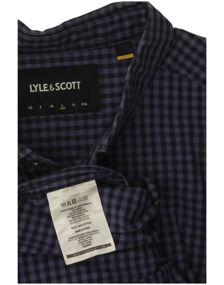 Lyle & Scott Camisa para hombre grande de algodón a cuadros azul marino