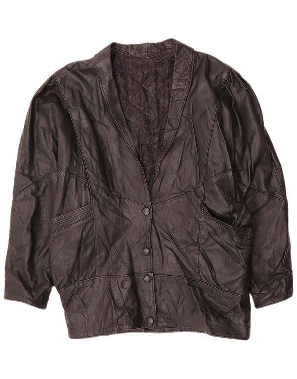 Vintage mujer chaqueta de cuero de gran tamaño Reino Unido 14 cuero negro medio