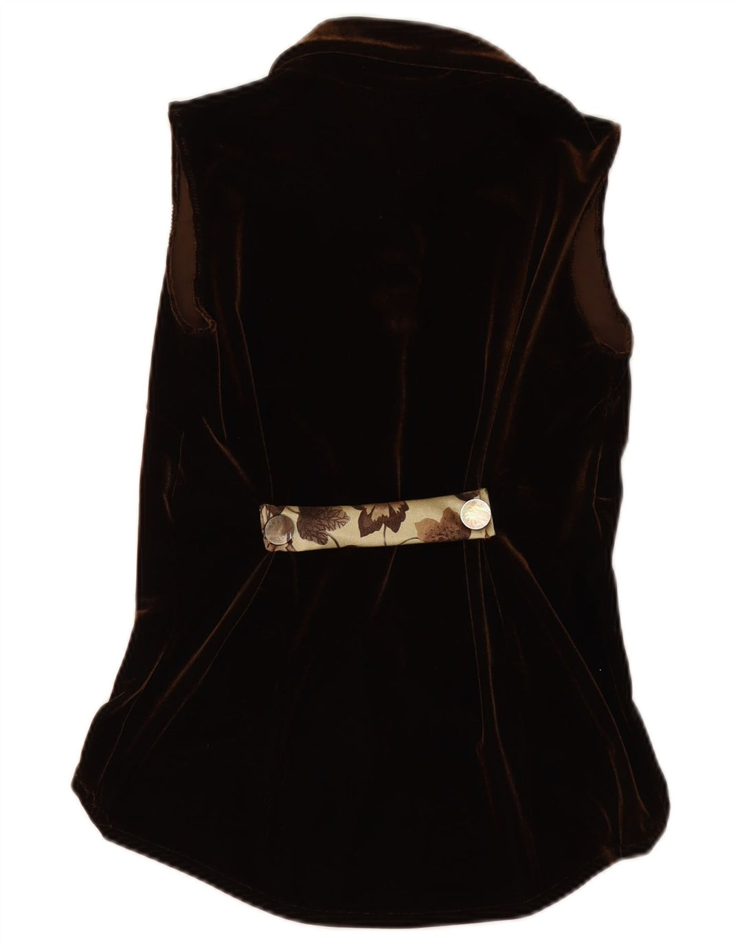 VINTAGE Mujer Velour Camisa Sin Mangas Blusa Reino Unido 12 Marrón Medio Floral