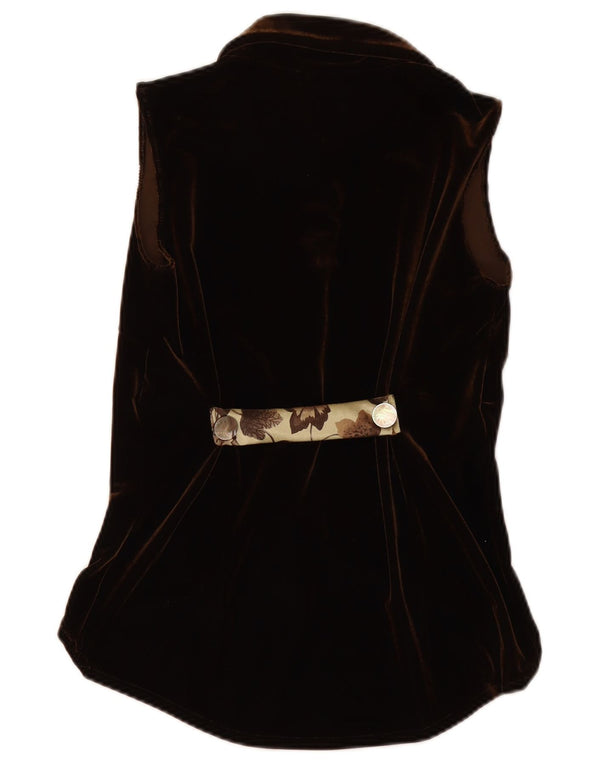 VINTAGE Mujer Velour Camisa Sin Mangas Blusa Reino Unido 12 Marrón Medio Floral