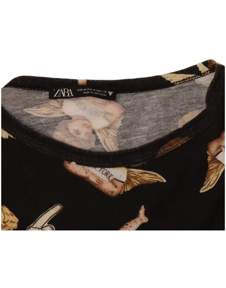 Zara Mujer Camiseta Gráfica Top UK 44 Medium Negro