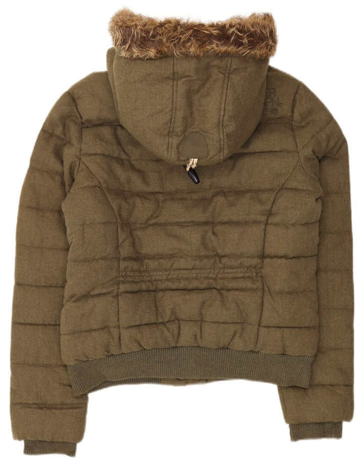 Superdry Chaqueta Acolchada De Lona Con Capucha Para Mujer UK 44 Medium Khaki Invierno
