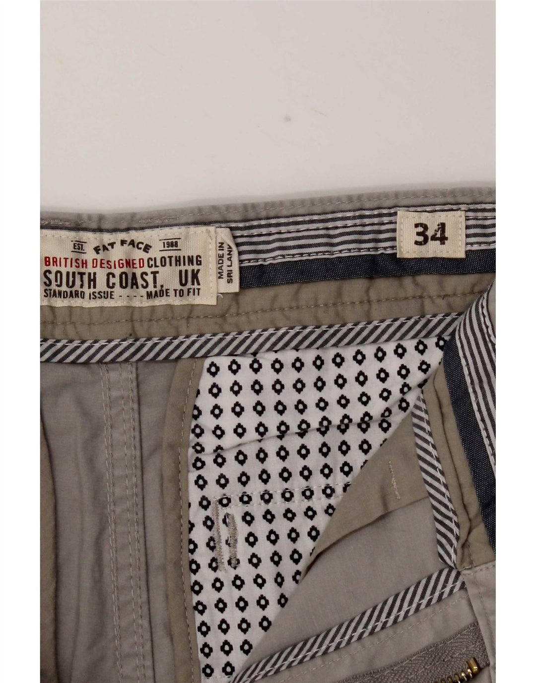 Pantalones cortos chinos para hombre Fat Face Large W34 Algodón gris