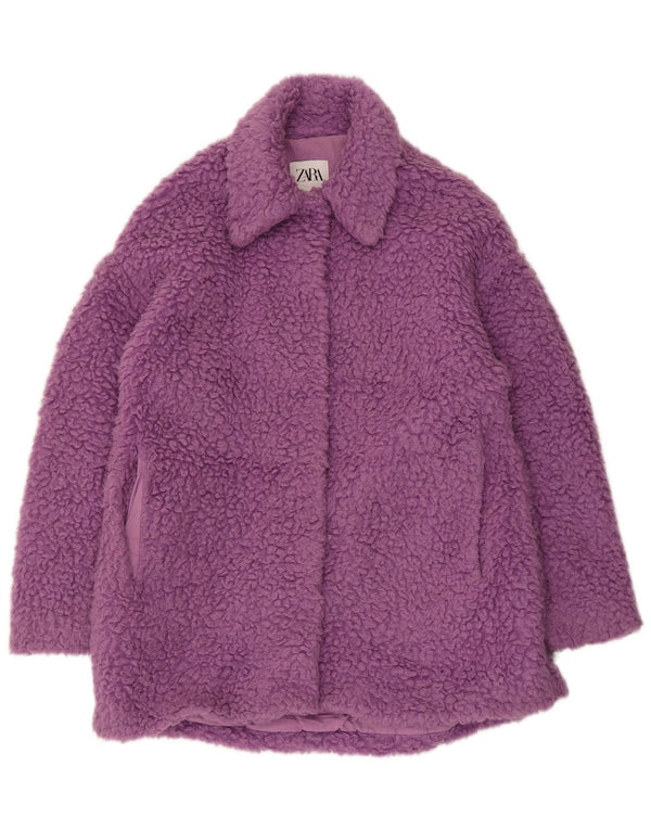 Zara Mujer Teddy Bear Abrigo Extragrande Reino Unido 6 XS Acrílico Púrpura