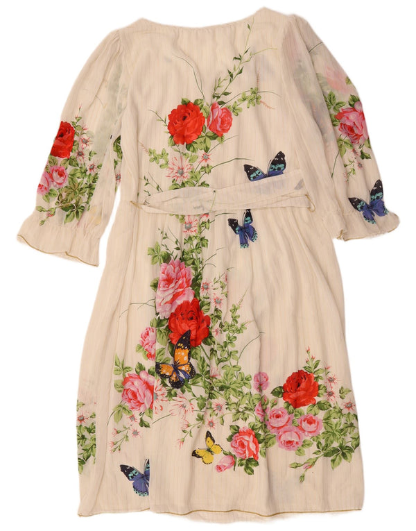 SORA Vestido largo de manga 3/4 para mujer UK 44 Mariposa floral blanca grande