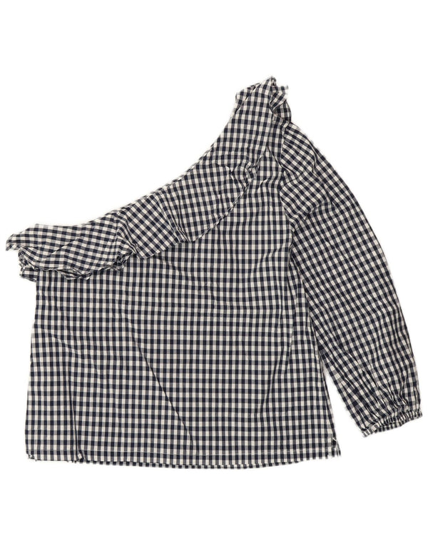 J. CREW Top de un hombro para mujer US 8 Mediano Azul Marino Gingham Algodón