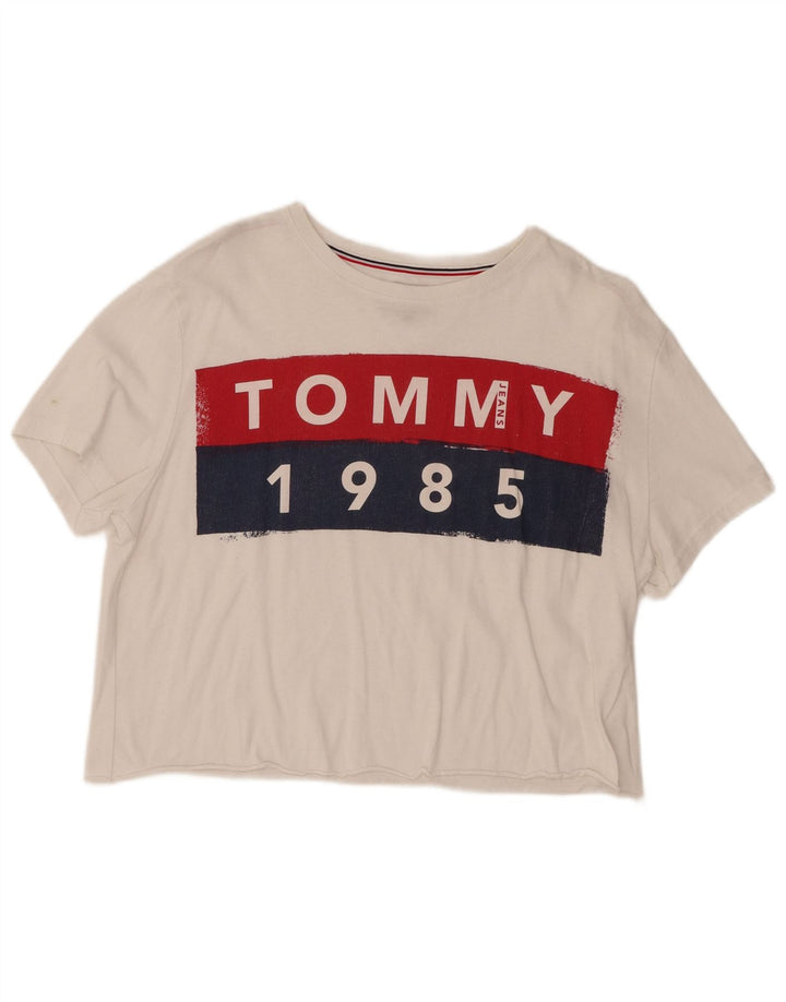 TOMMY HILFIGER Camiseta corta con gráfico para mujer UK 40 Large White