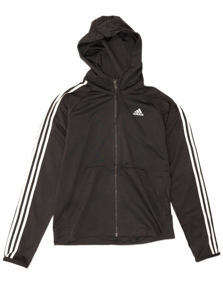 Adidas Hombre Zip Sudadera Con Capucha Suéter Mediano Negro Poliéster