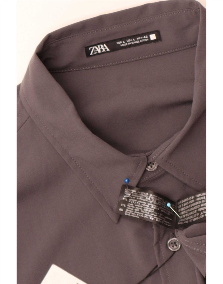 Zara Hombre Camisa Grande Gris Colorblock Poliéster