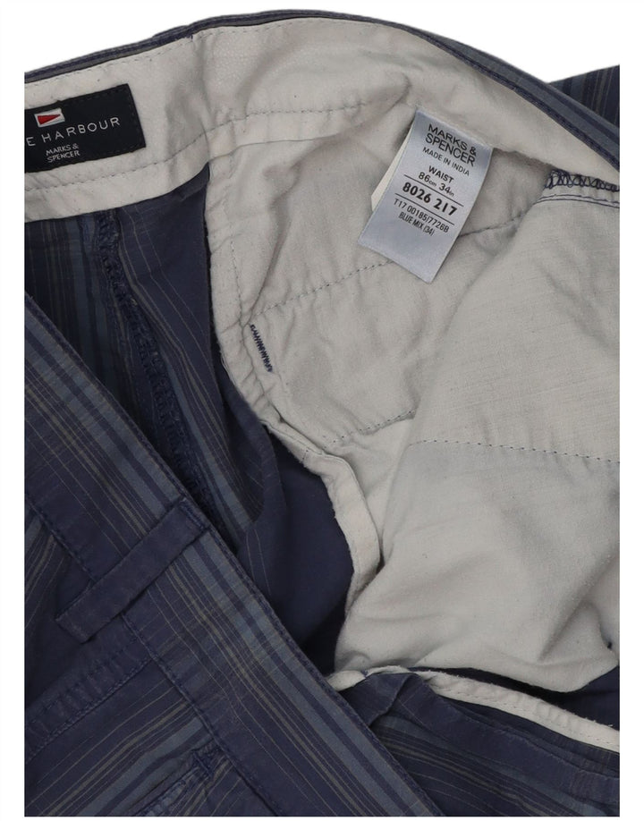 Marks & Spencer Pantalones cortos chinos Blue Harbor para hombre W34 Large Navy Blue Check