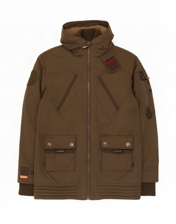 Superdry Parka con capucha para mujer, talla 40, poliéster marrón grande