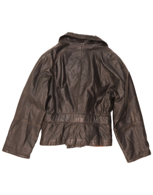 Vintage mujer chaqueta de cuero Reino Unido 14 cuero negro medio