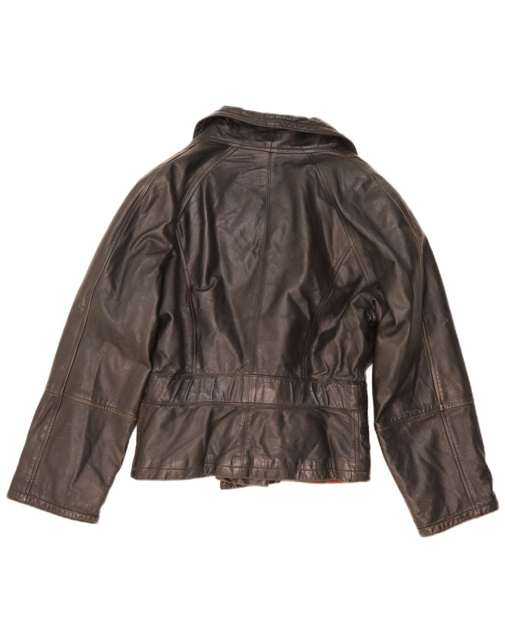 Vintage mujer chaqueta de cuero Reino Unido 14 cuero negro medio