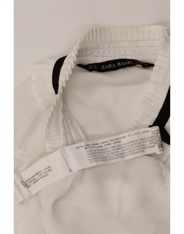 Zara Blusa Camisa Manga 3/4 Mujer UK 44 Mediano Blanco Poliéster