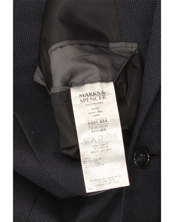 Marks & Spencer Chaqueta tipo blazer corta para hombre UK 38 Medium Azul marino Pata de gallo