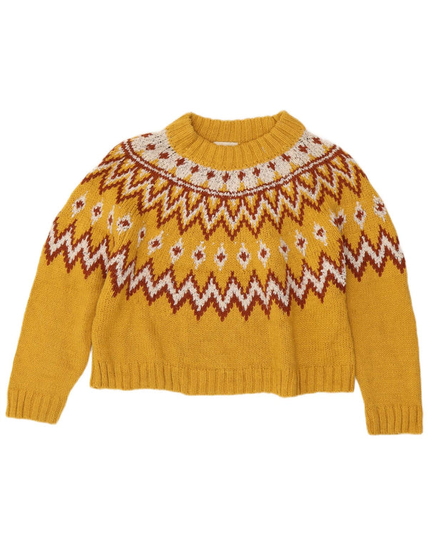 Topshop Suéter corto con cuello redondo para mujer UK 40 Grande Amarillo Fair Isle
