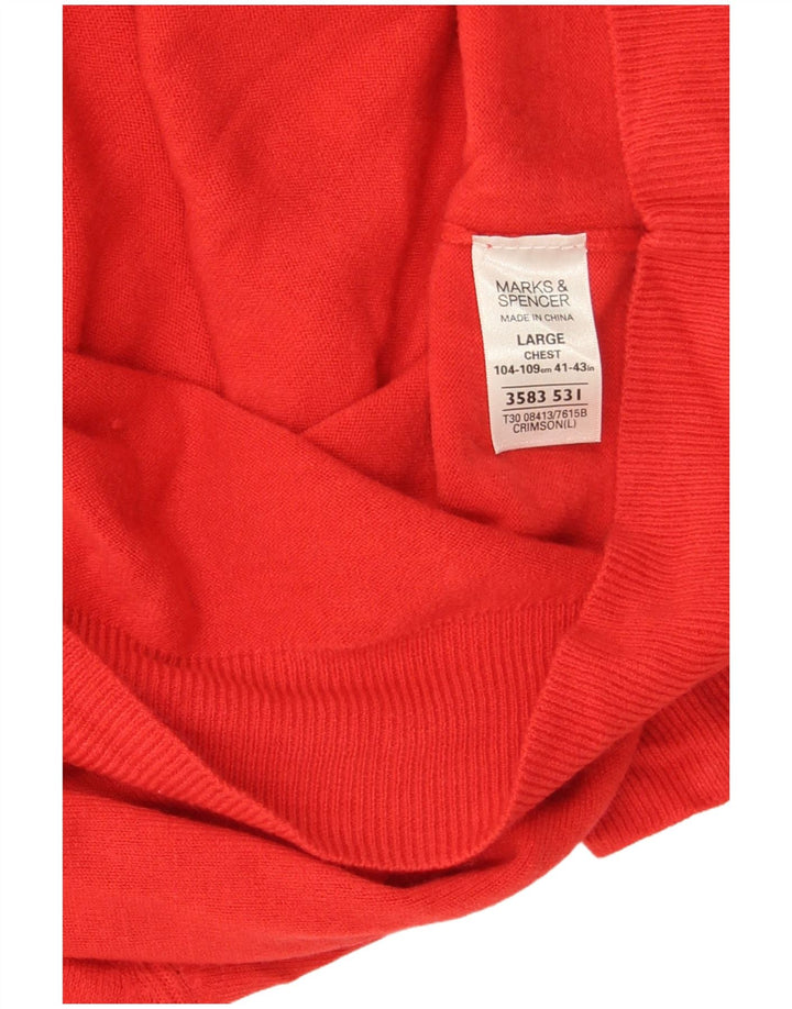 Marks & Spencer - Jersey para hombre con cuello en V, color azul, tamaño grande, acrílico rojo