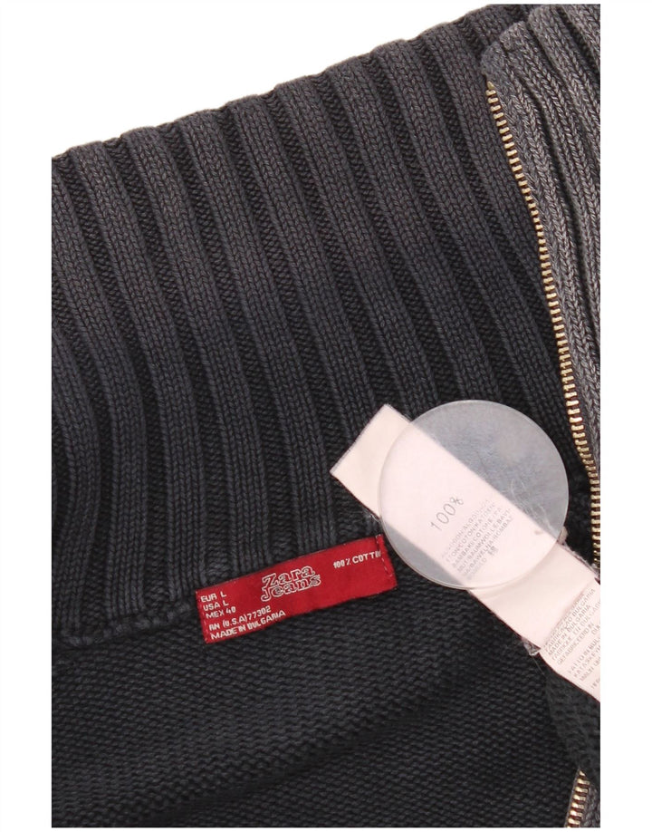 Zara Hombre Cárdigan Sueter Grande Gris Algodón