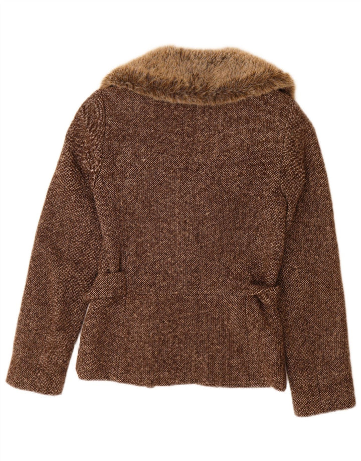 Bay - Chaqueta tipo blazer con 1 botón para mujer, talla pequeña, color marrón, lana moteada