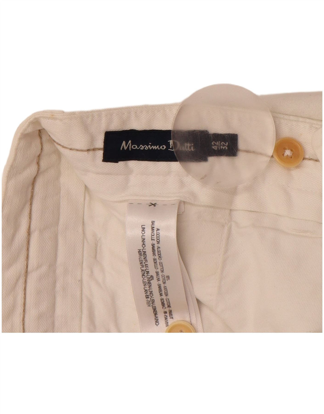 MASSIMO DUTTI Pantalón de traje recto para hombre EU 42 Large W32 L32 Off White