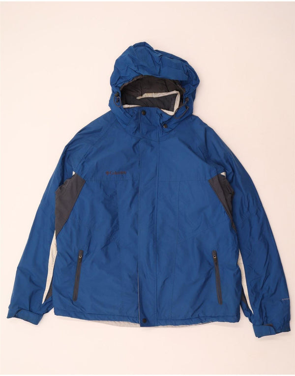 Columbia Chaqueta cortavientos con capucha para hombre UK 42 XL Nylon color block azul