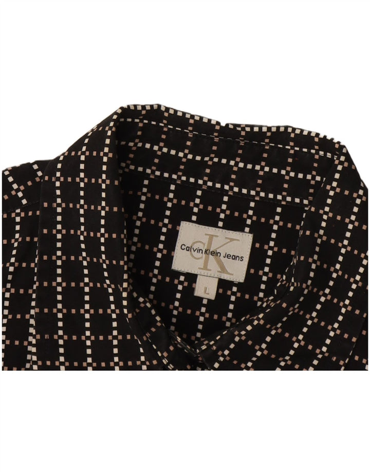 Calvin Klein Jeans Camisa para hombre grande negra geométrica