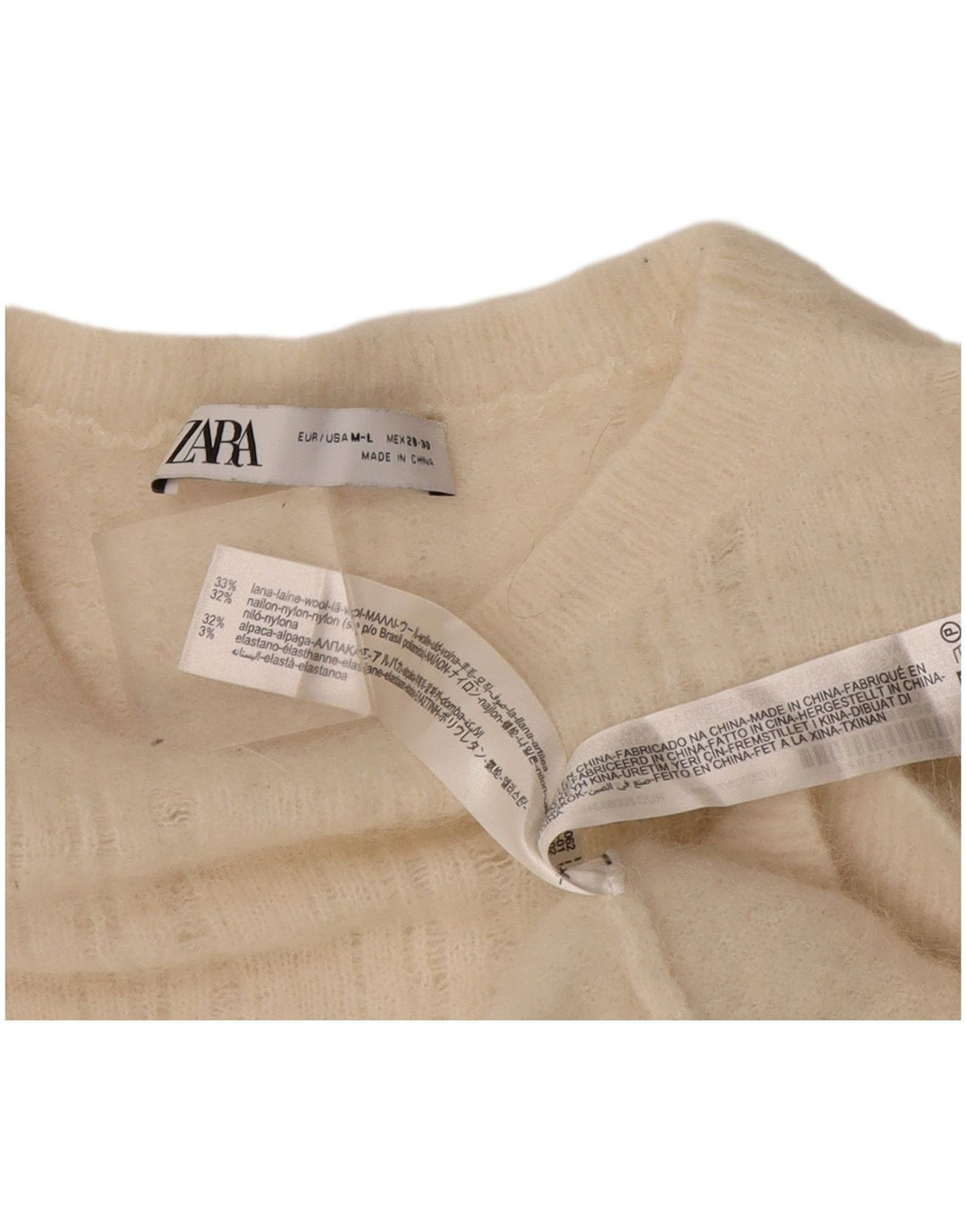Zara - Jersey con cuello barco para mujer, talla 40, lana blanca mediana