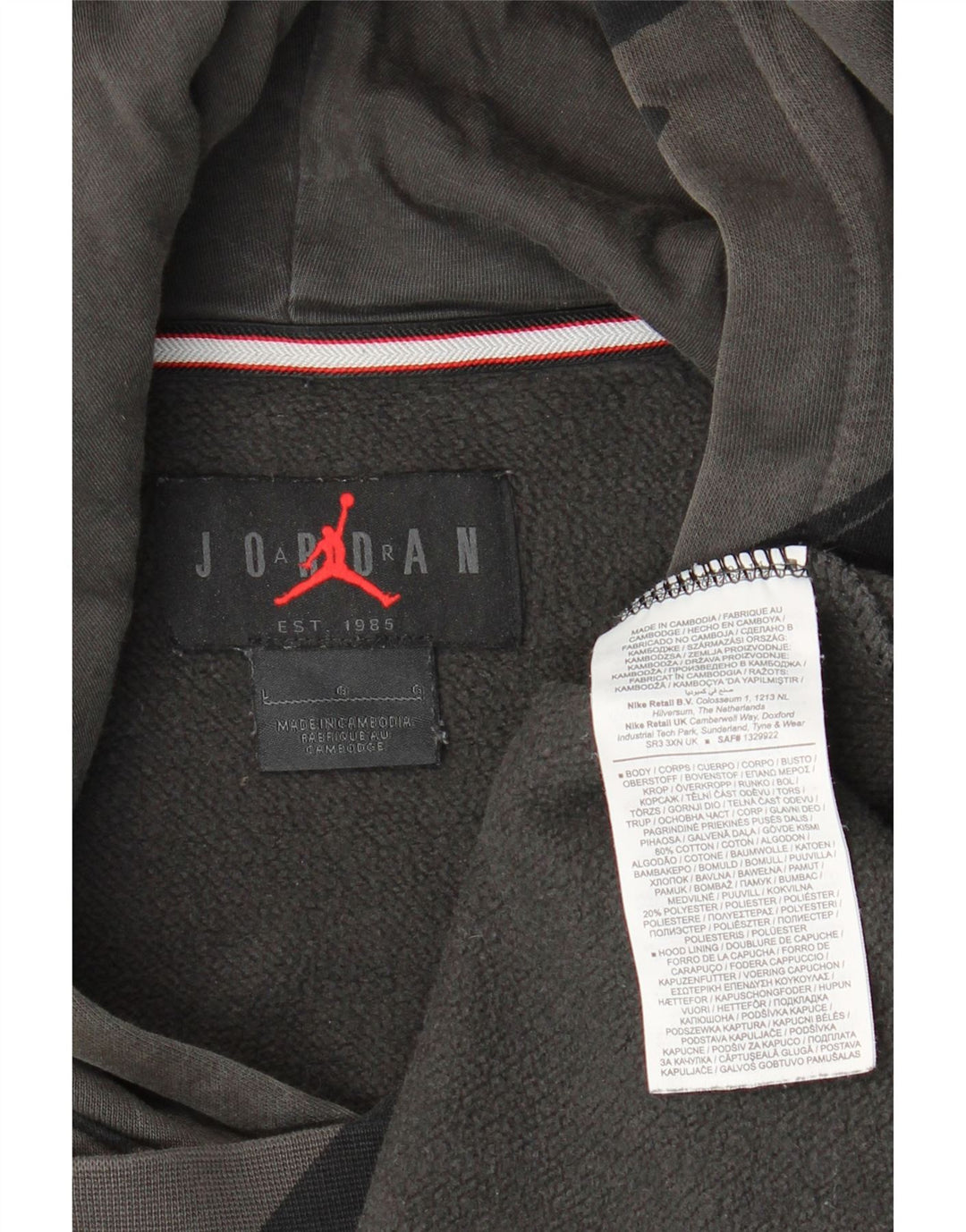 Jordan Hombre Sudadera Con Capucha Gráfica Jersey Grande Gris Algodón Geométrico