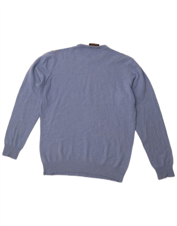 MALAGRIDA Jersey de cuello redondo para hombre, talla grande, azul Argyle/Diamond