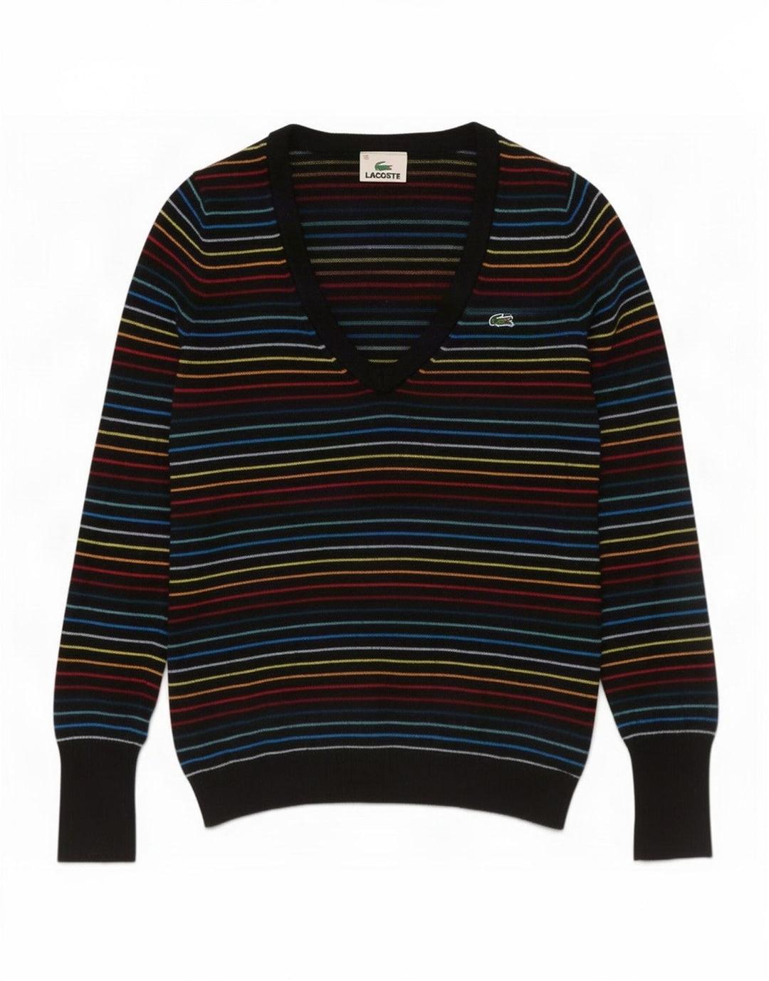 Lacoste Jersey con cuello en V para mujer Talla 38 Mediana Rayas multicolores
