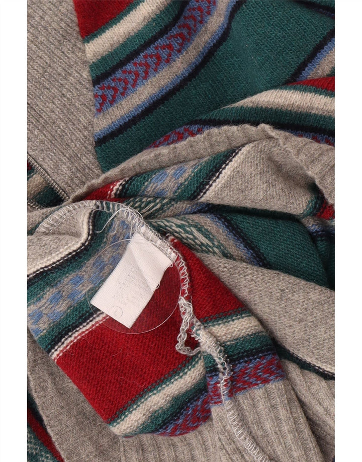 Vintage hombres zip cuello jumper suéter grande multicolor rayas lana de cordero