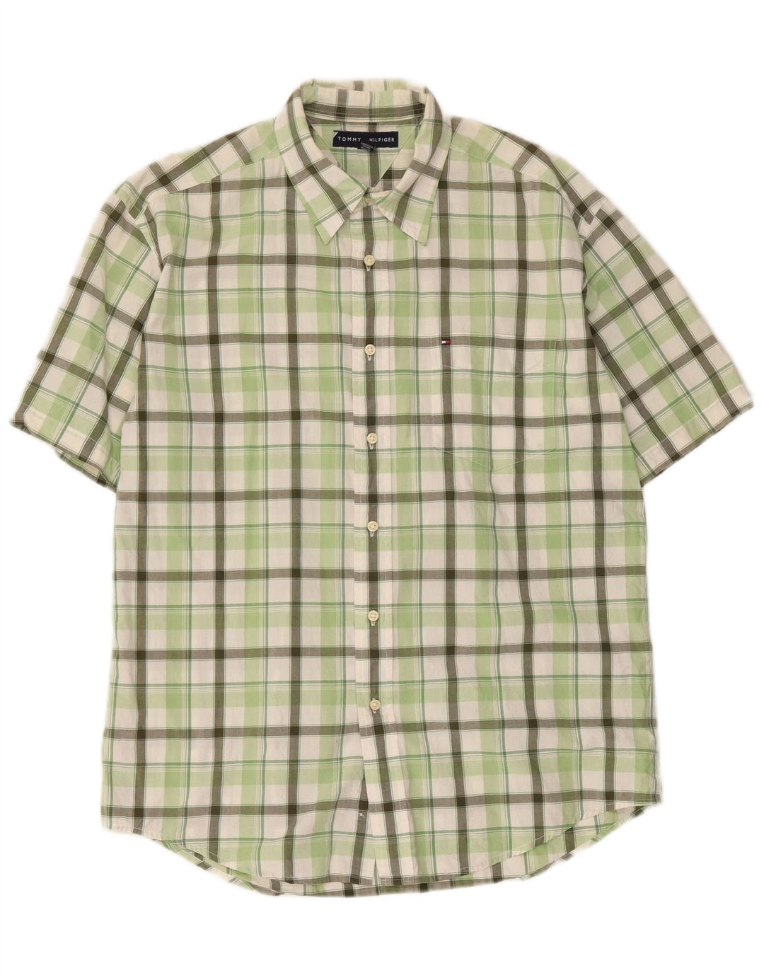 Camisa Tommy Hilfiger Hombre de Manga Corta con Cuadros Verdes Grandes