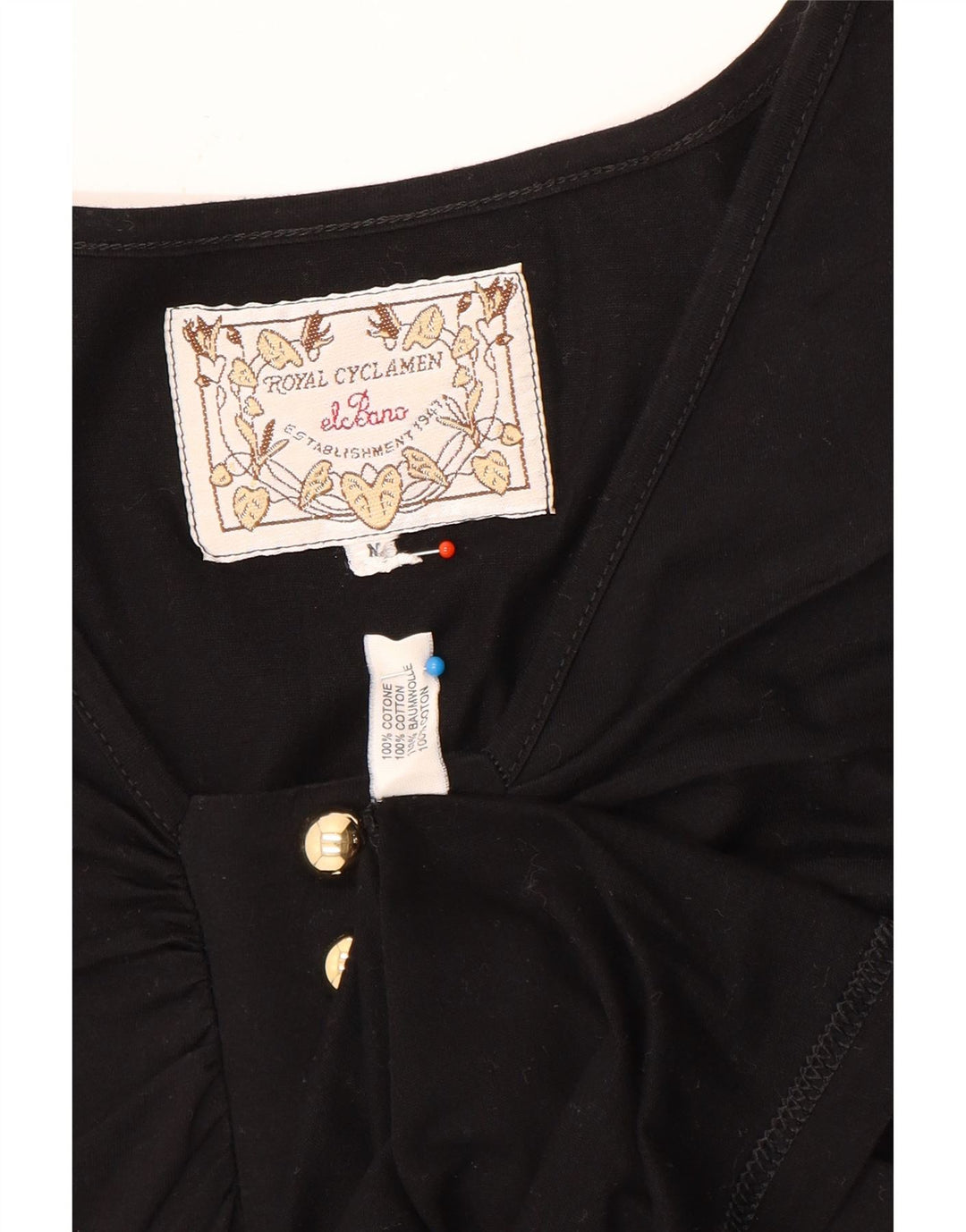 Vintage mujer túnica vestido Reino Unido 14 algodón negro medio