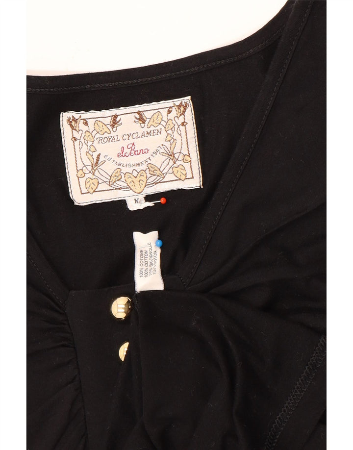 Vintage mujer túnica vestido Reino Unido 14 algodón negro medio