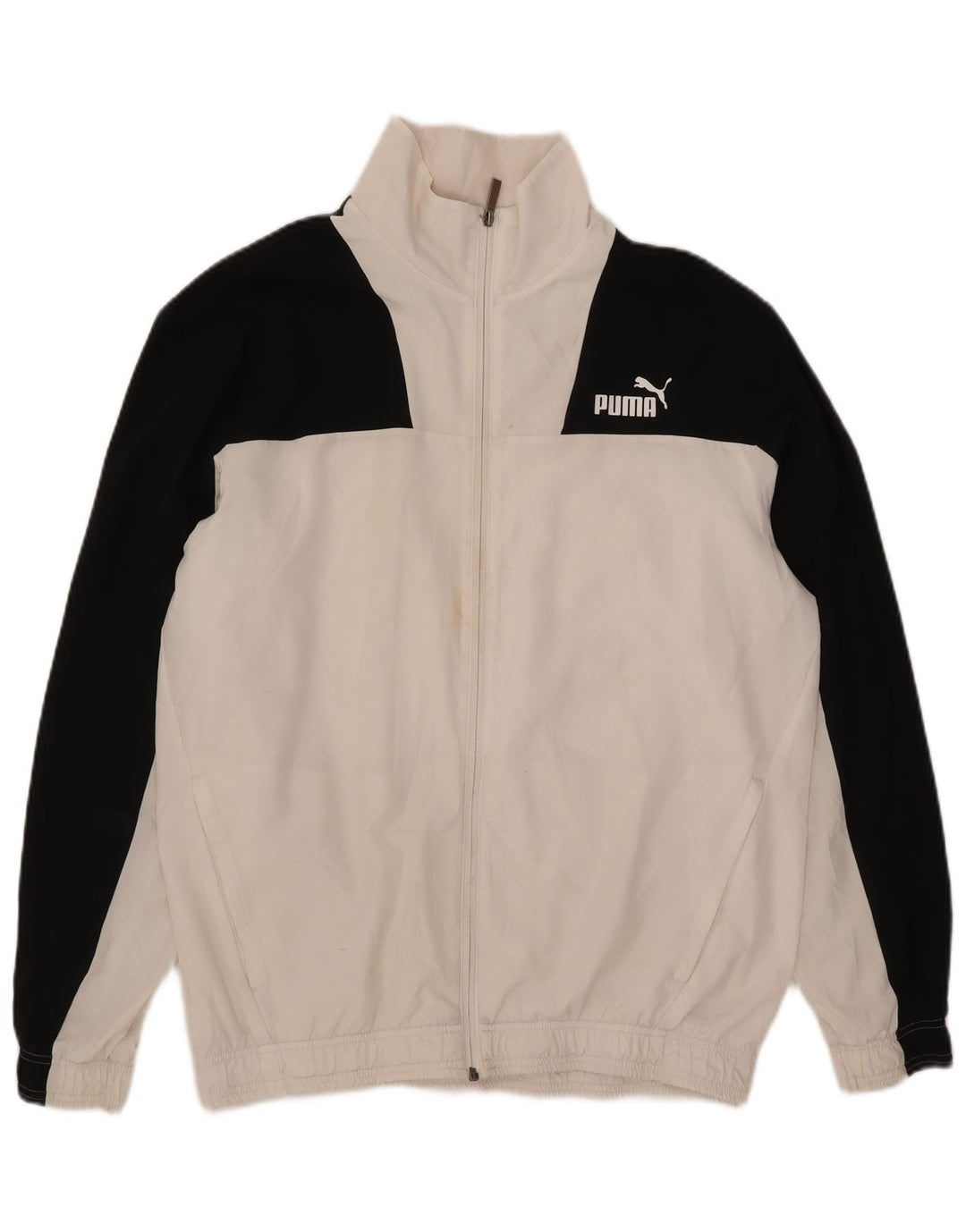 Puma Chaqueta de chándal para hombre, talla grande, color blanco, poliéster con bloques de color