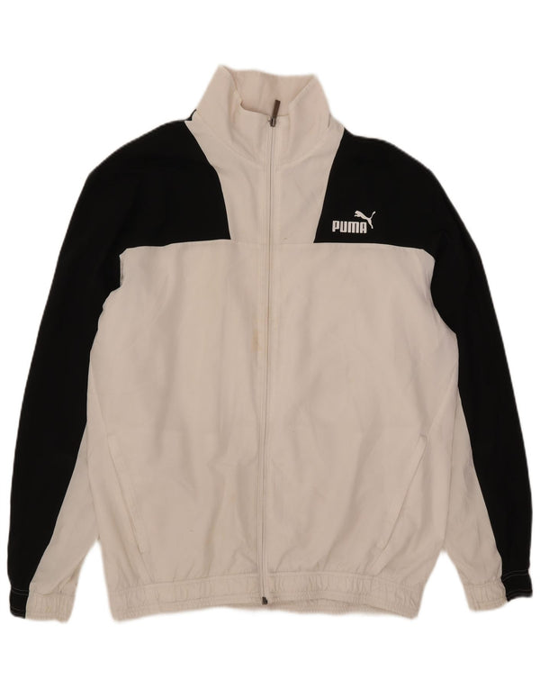 Puma Chaqueta de chándal para hombre, talla grande, color blanco, poliéster con bloques de color