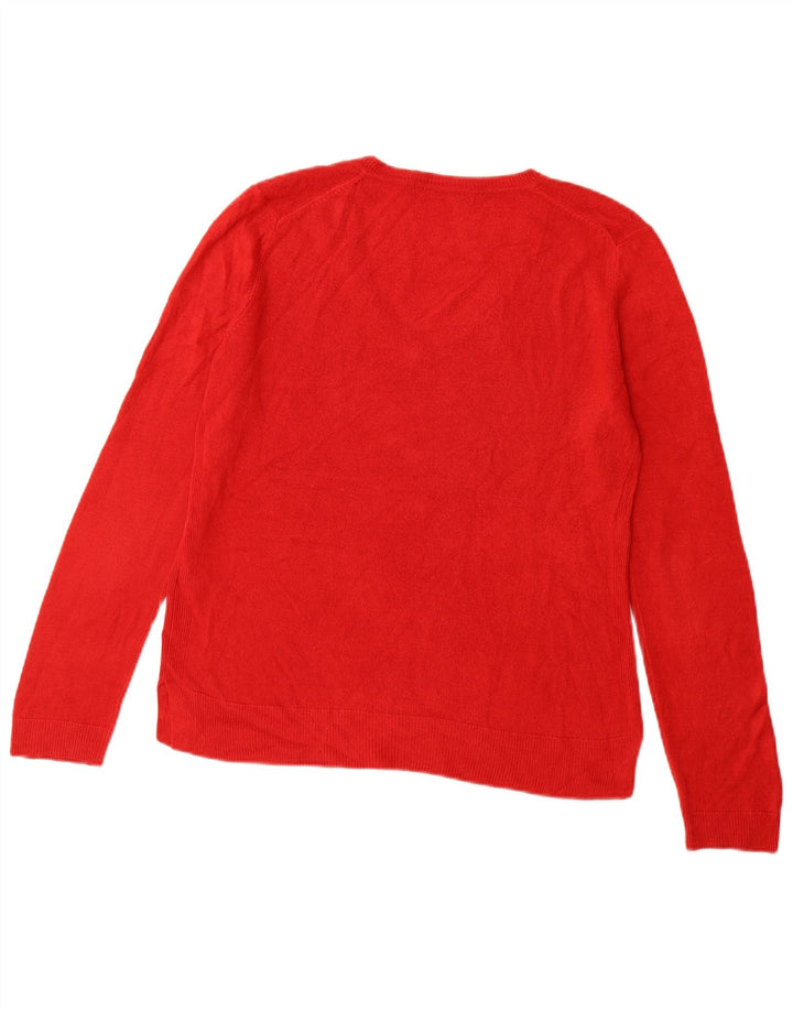 MARKS & SPENCER Suéter tipo jersey con cuello en V para mujer Reino Unido 12 Acrílico rojo mediano