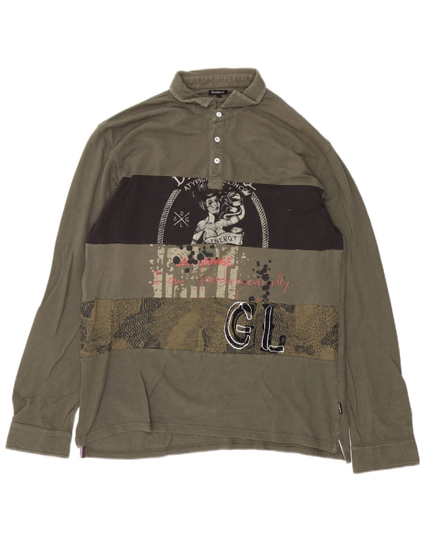 Desigual Polo De Rugby De Manga Larga Con Gráfico XL De Algodón Caqui Hombre