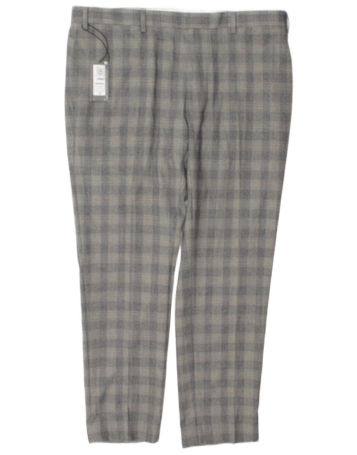 Marks & Spencer Pantalón de traje ajustado para hombre W38 L29 Poliéster a cuadros gris