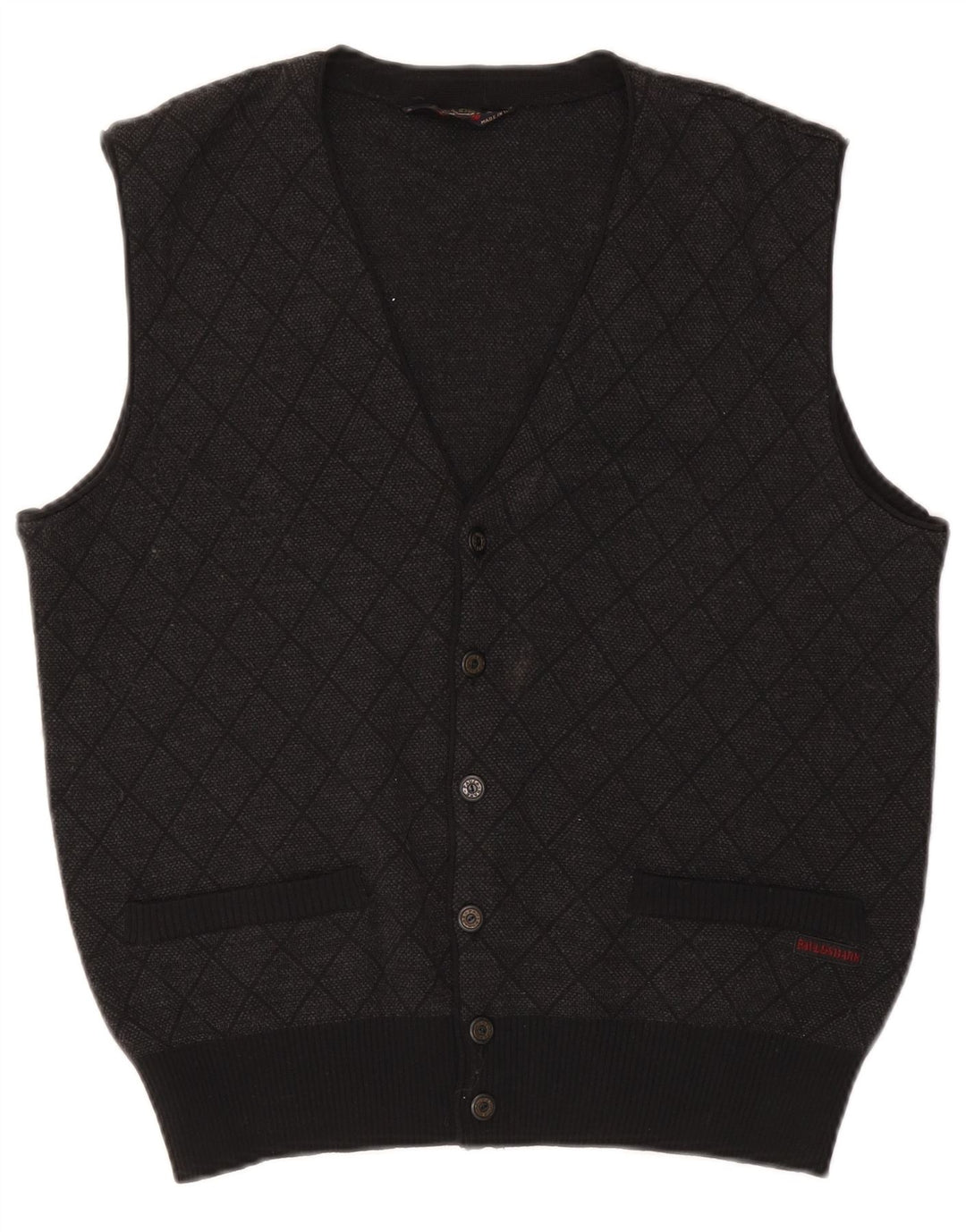 Paul & Shark Suéter tipo cárdigan sin mangas para hombre pequeño gris Argyle/Diamante