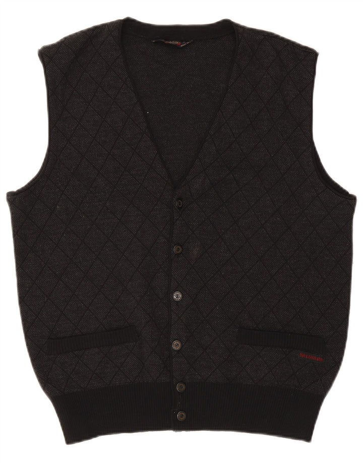 Paul & Shark Suéter tipo cárdigan sin mangas para hombre pequeño gris Argyle/Diamante