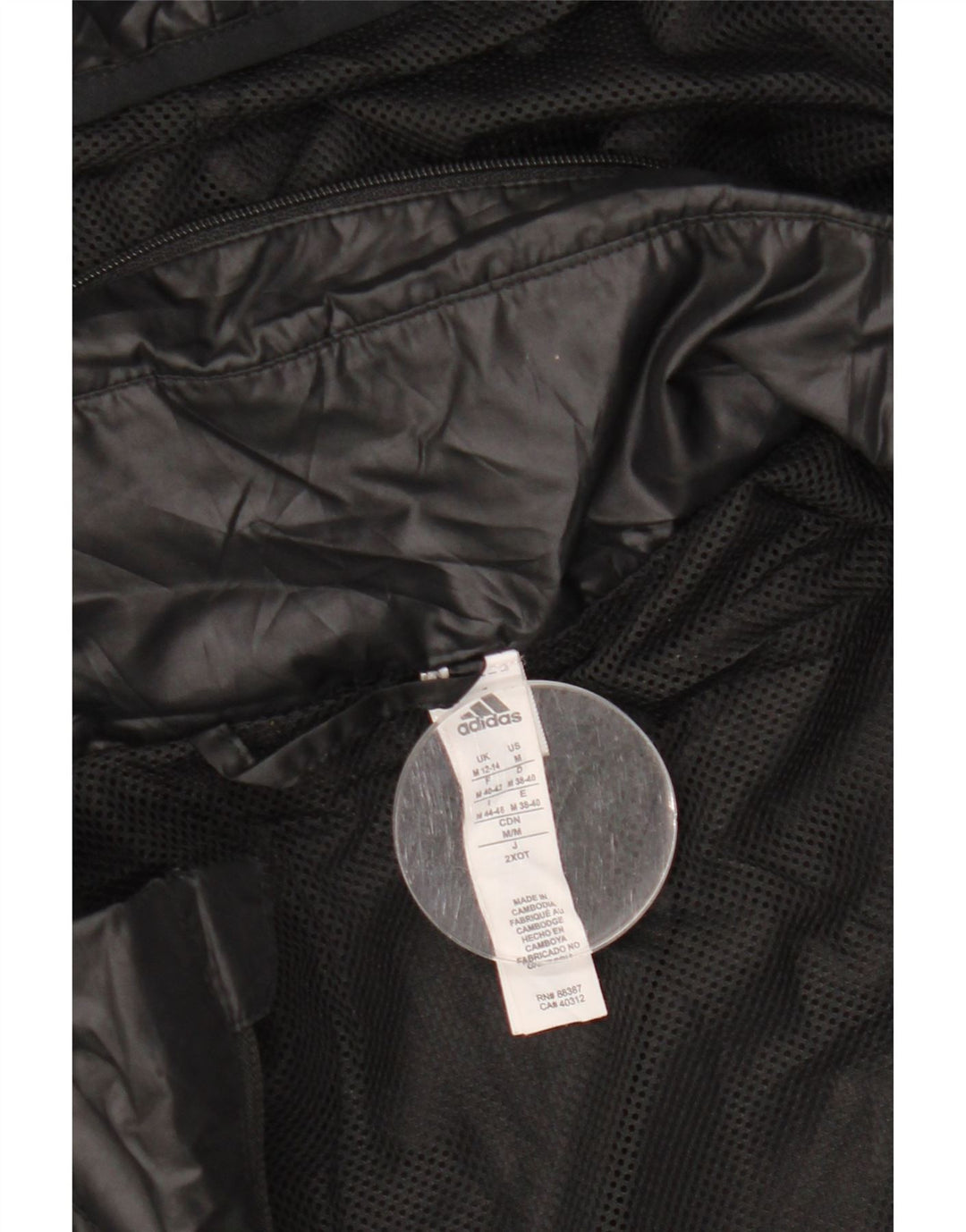 ADIDAS Chaqueta impermeable con capucha gráfica para mujer Reino Unido 12/14 Mediano Negro Poliéster