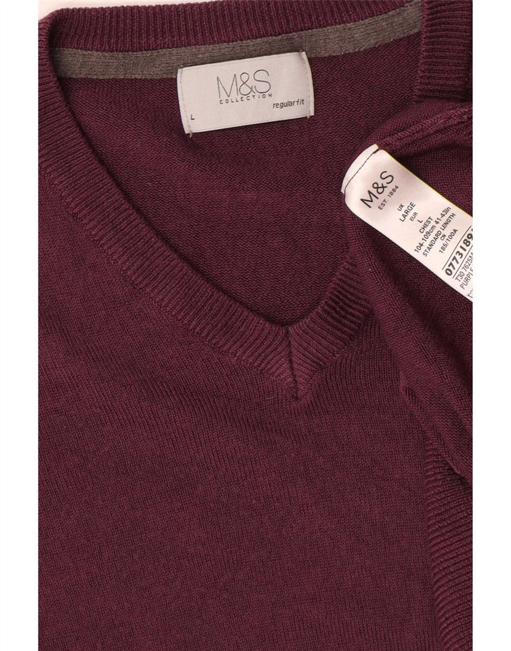 Marks & Spencer Suéter tipo jersey con cuello en V y corte regular para hombre, talla grande, color burdeos