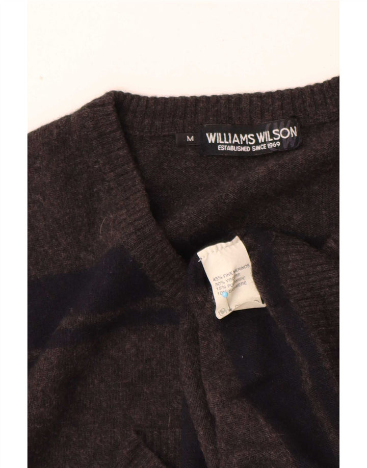 Williams Wilson - Jersey con cuello en V para hombre, lana merino a rayas, color gris medio