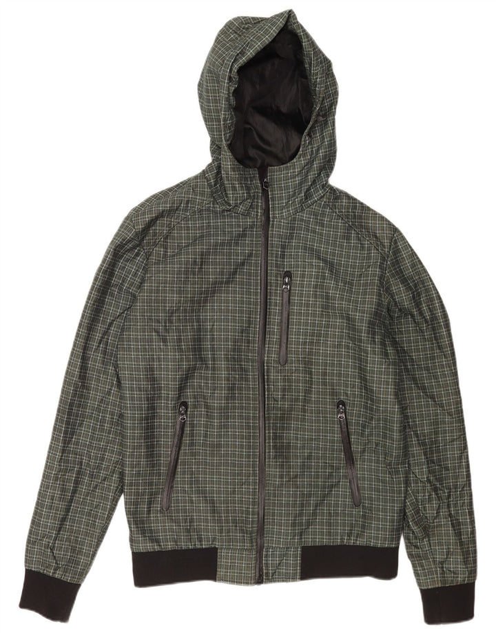 Zara Hombre Cazadora Bomber Con Capucha ES 38 Poliéster A Cuadros Verde Medio