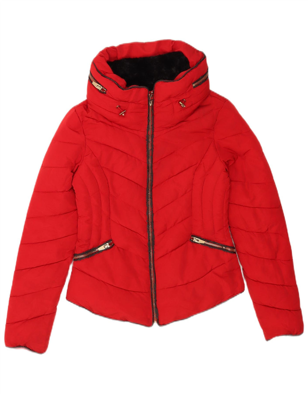 Zara Mujer Chaqueta Acolchada Con Capucha UK 6 XS Poliéster Rojo