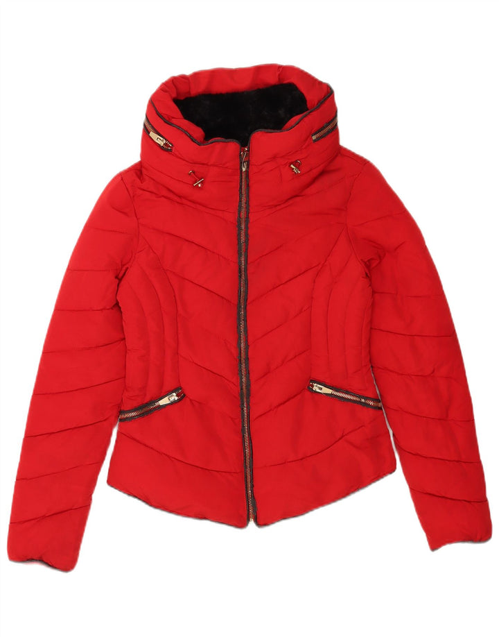 Zara Mujer Chaqueta Acolchada Con Capucha UK 6 XS Poliéster Rojo