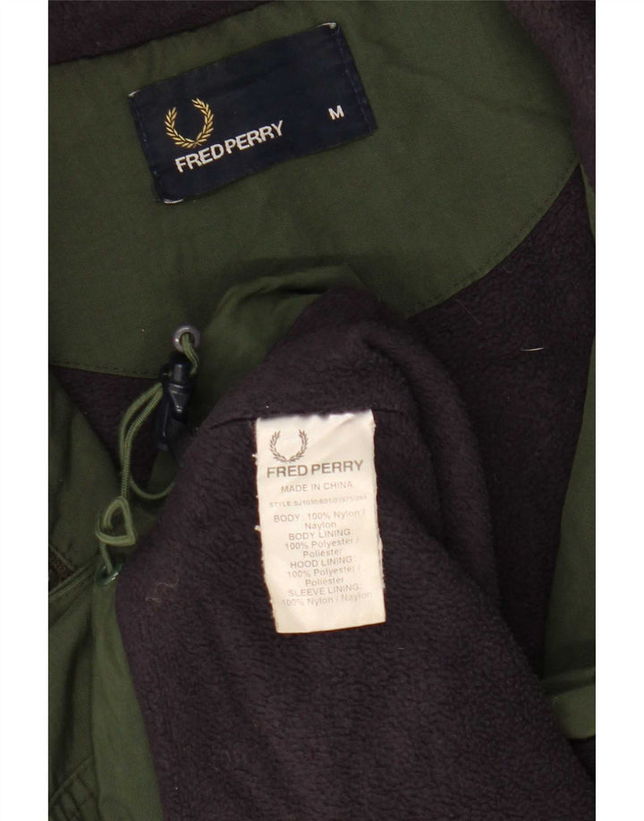 Fred Perry Chaqueta cortavientos con capucha para hombre UK 38 Medium Green Nylon