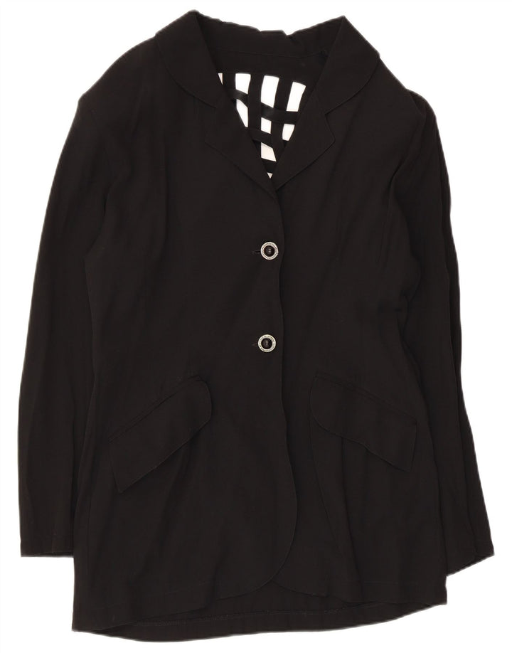 Vintage mujer 2 botones Blazer chaqueta Reino Unido 14 medio negro